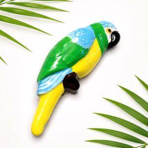 Vintage Painted Ceramic Parrot Bird Brooch